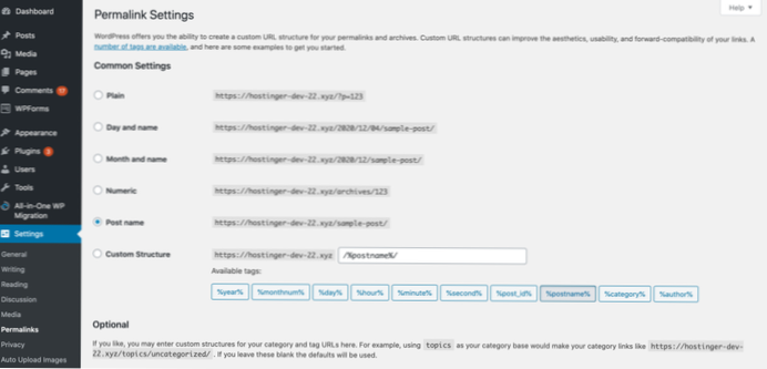 La modifica dei permalink delle interruzioni di base delle categorie