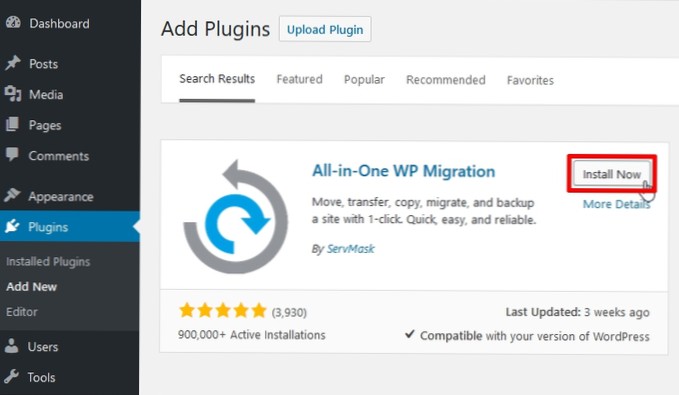 Clone Wordpress site from development server to live server
