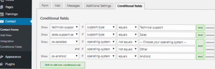 Podmíněná pole v kontaktním formuláři 7 nefungují