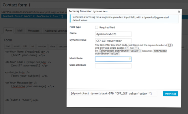 Modulo di contatto 7 Testo dinamico - segnaposto sul campo GET