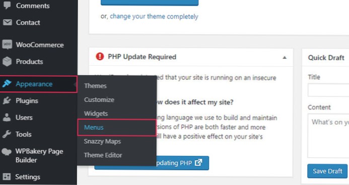 Vytvořte položku nabídky Wordpress bez propojení s vlastní stránkou