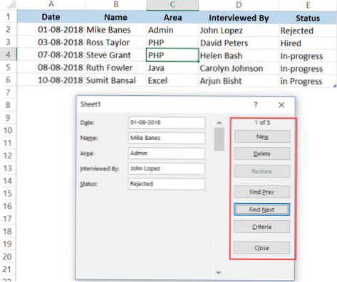 Creating a form and displaying entry data as a table