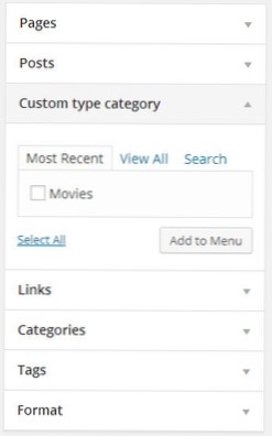 Aangepast berichttype categorielink toevoegen aan menu