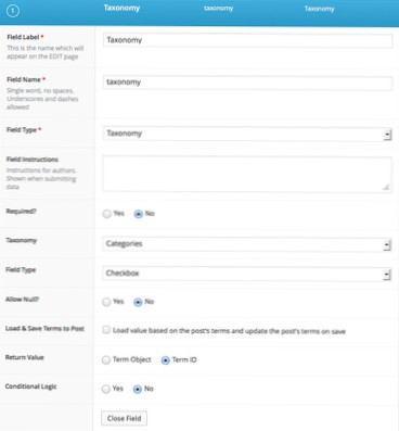 Benutzerdefinierte Taxonomie - Felder