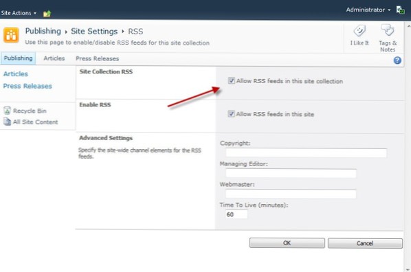 Brugerdefineret brugeroprettet RSS-feed
