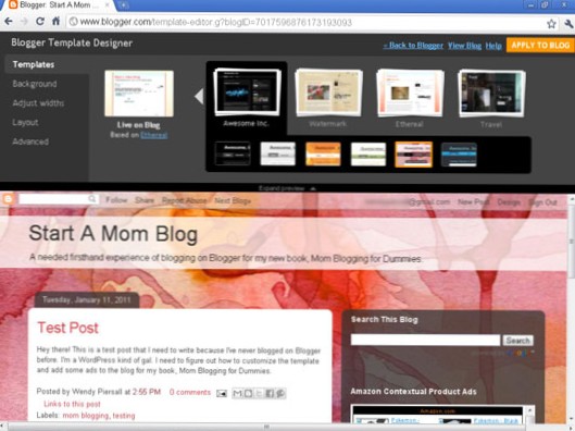 Personalizarea aspectului unei pagini de blog