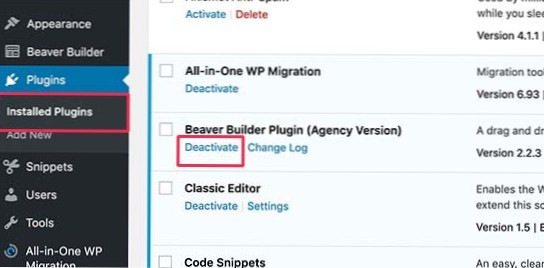Deaktivujte plugin na přepínači motivů