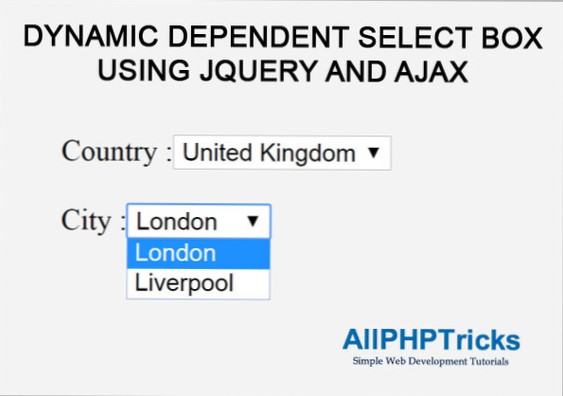 rozbalovací nabídka dynamicky závislého výběru