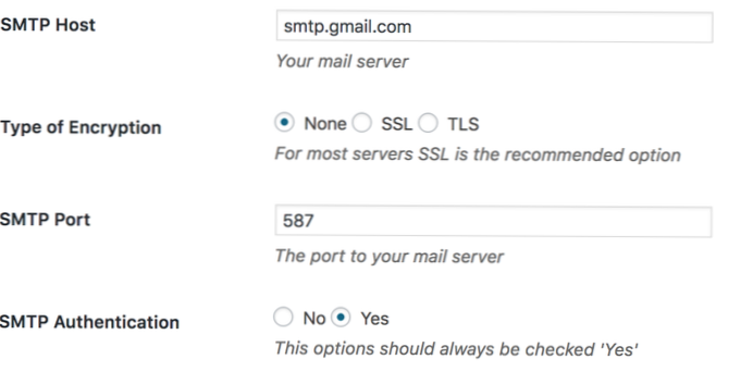 E-mail s testem snadného WP SMTP pluginu selhal