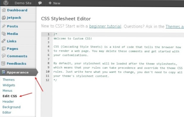 Edit the stylesheet of a child theme