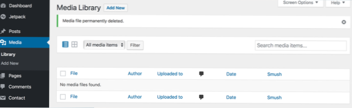 Soubor byl nahrán, ale není zobrazen v sekci médií na řídicím panelu