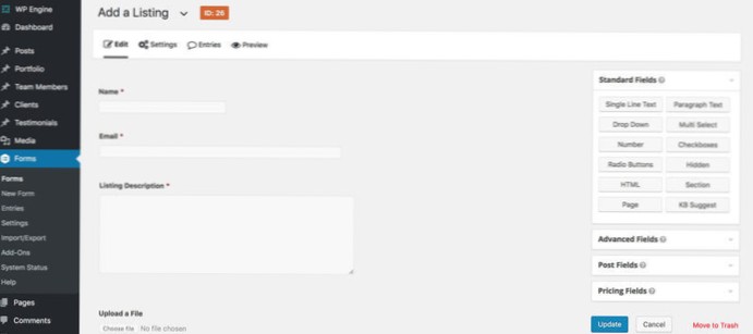 obțineți ID-ul formularului gravitațional de la administratorul backend / wordpress