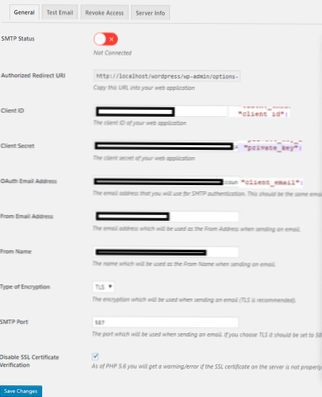 Zobrazuje se chyba 400 redirect_uri_mismatch při pokusu o udělení povolení pluginu SMTP služby Gmail