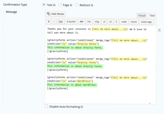 Forme de gravitație, condiții multiple în cod scurt