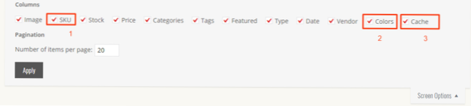 Skrýt některé položky z možností obrazovky na řídicím panelu pro produkty