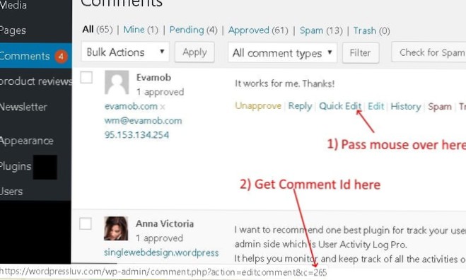 How can get comment id from comment link?