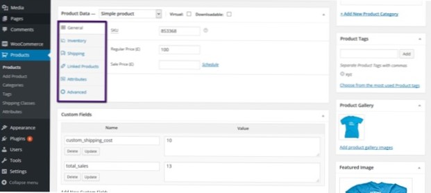 Come posso rimuovere la sottosezione di una scheda prodotto WooCommerce in wp-admin??