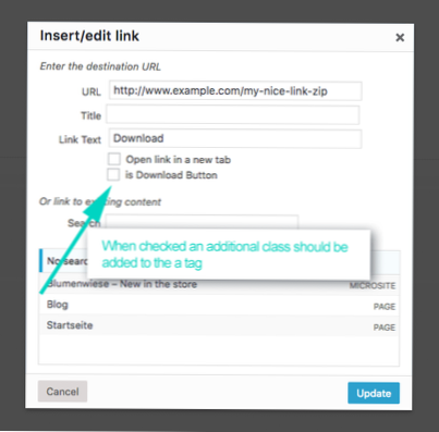 How to add a class to a link in text editor