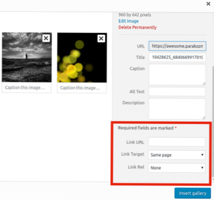 Comment ajouter un lien vers un fichier multimédia pour chaque image insérée dans le contenu?