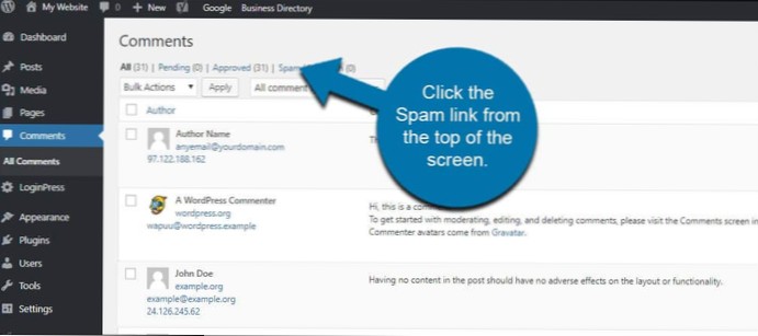 How to add delete, approve, spam Links to Comments