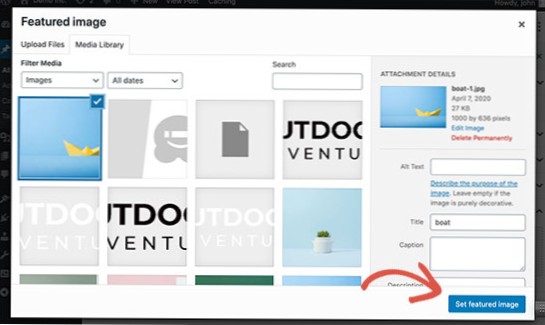 Comment ajouter la possibilité de choisir entre les tailles d'image en vedette dans l'éditeur de publication?