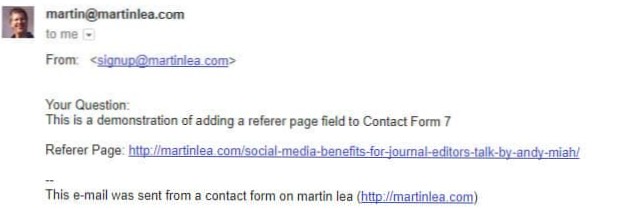 Come ottenere l'URL corrente nel modulo di contatto 7