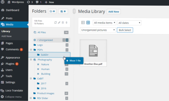 Jak získat obrázky pomocí taxonomie (složka WP Media)