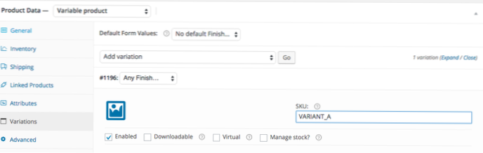 Come ottenere lo SKU della variazione del prodotto?