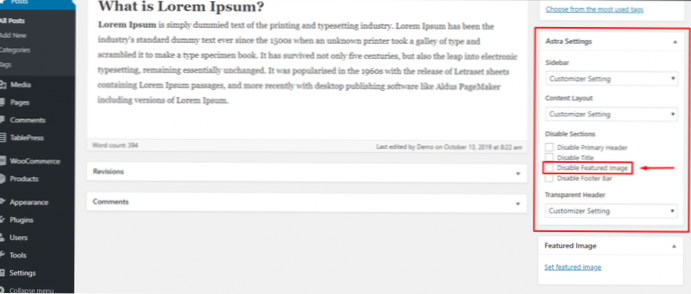 Comment masquer/supprimer les images en vedette dans des catégories particulières de publication?