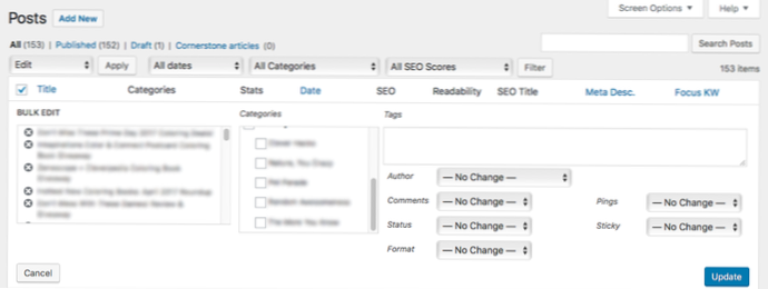 How to make bulk changes to wordpress posts