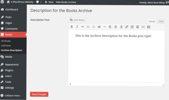 So zeigen Sie die Archiv- / Beitragstypbeschreibung auf Einzelvorlagen an