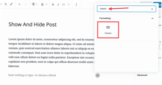 How to use “show more” on a page or post to show and hide content