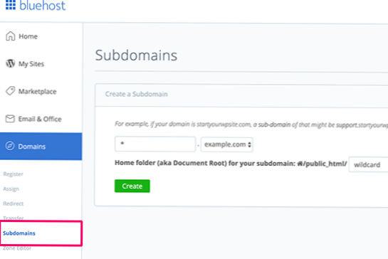 Instalace sítě s více weby v doméně doplňku Bluehost