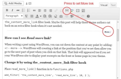 is there a way to get the 'read more' tag in a manual excerpt