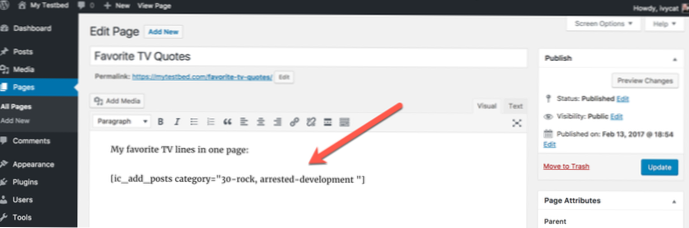 Beiträge aus einer Kategorie auflisten und in eine Seite einbetten