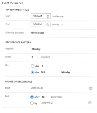 Administrar la hora de los eventos recurrentes