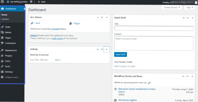 Verschieben des WordPress-Dashboard-Avatars über das Admin-Menü