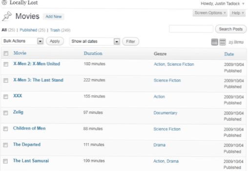 Only show columns in custom post type?