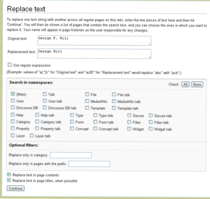 Sostituisci i titoli delle categorie