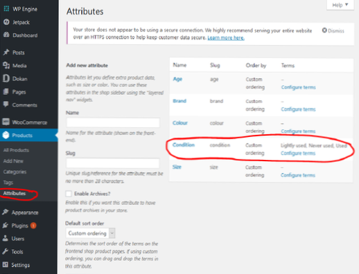 Salva gli attributi personalizzati del prodotto in woocommerce