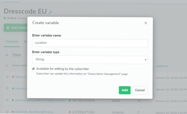 Forsøger at ringe til en dynamisk e-mail-adresse