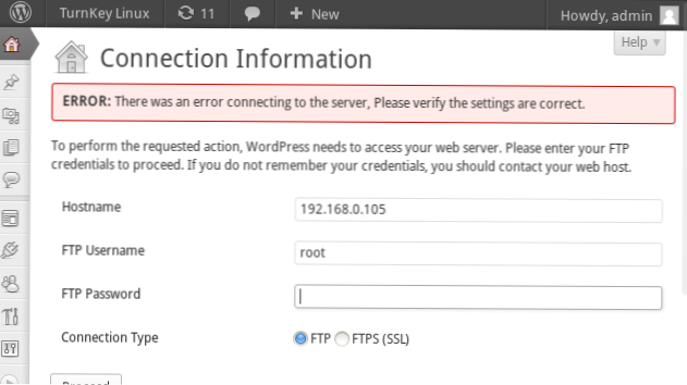 Impossibile aggiornare wordpress