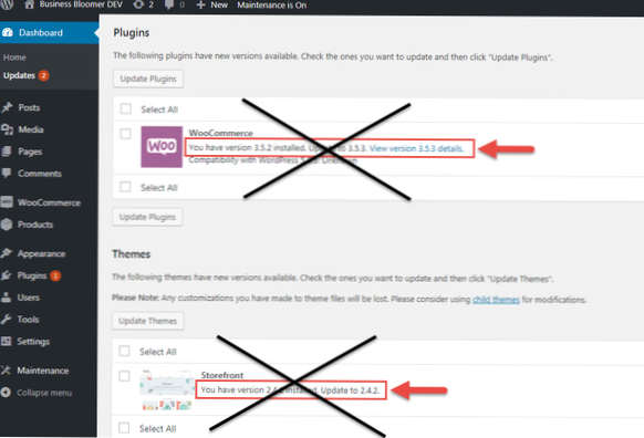 I pulsanti Aggiorna e Rimuovi sono nascosti nella pagina del plugin