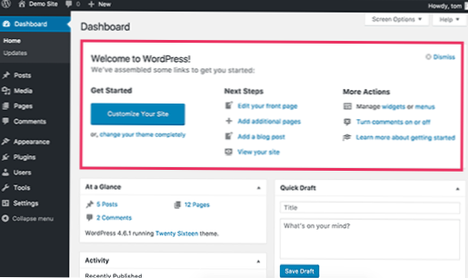 Vil du fjerne WP velkomstpanel