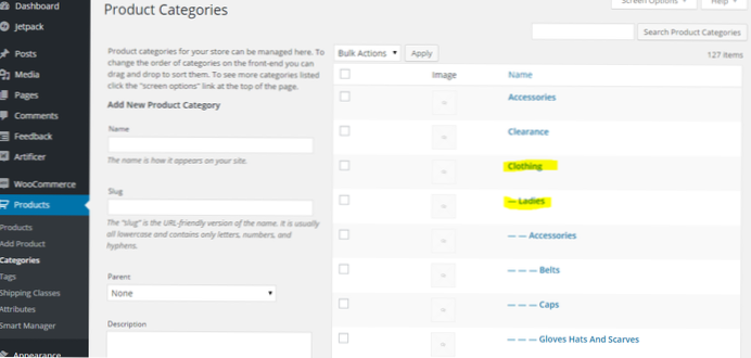 WooCommerce ottieni sottocategorie di prodotti