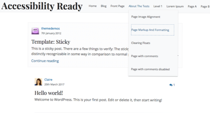 Nabídky klávesnice WordPress