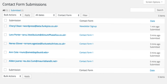 Invio di moduli Wordpress e file PHP