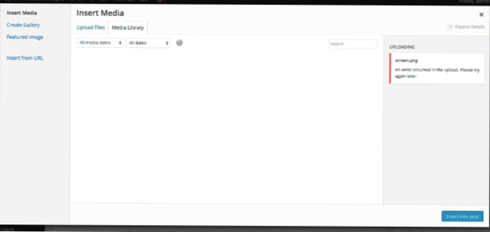 wordpress media upload given Při nahrávání došlo k chybě. Prosím zkuste to znovu později