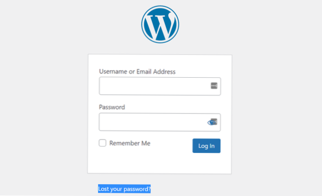 Wordpress är inte inloggad lokalt med rätt användarnamn och lösenord