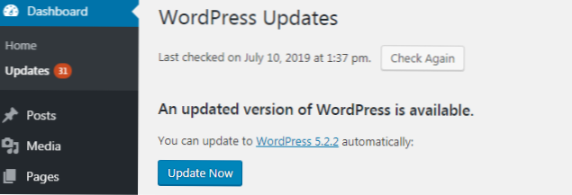 Wordpress viser ikke oppgradering til siste versjon
